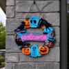 Halloween Holz Türschild, Schwarze Katze Kürbis Skelett Veranda Hängedekoration, Wasserdichtes Außen Willkommensschild, Bereit zum Aufhängen Party Dekoration
