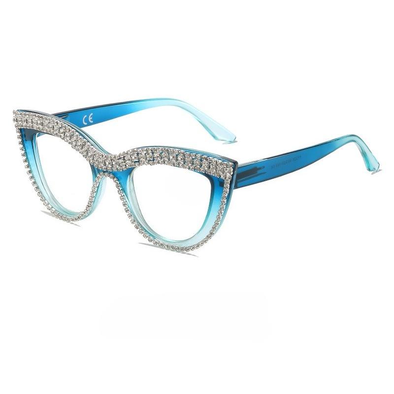 New Personalized and Fashionable Handmade Diamond Studded Cat Eye Reading Glasses with Anti Blue Light Retro High-definition Far Sight Eyeglasses