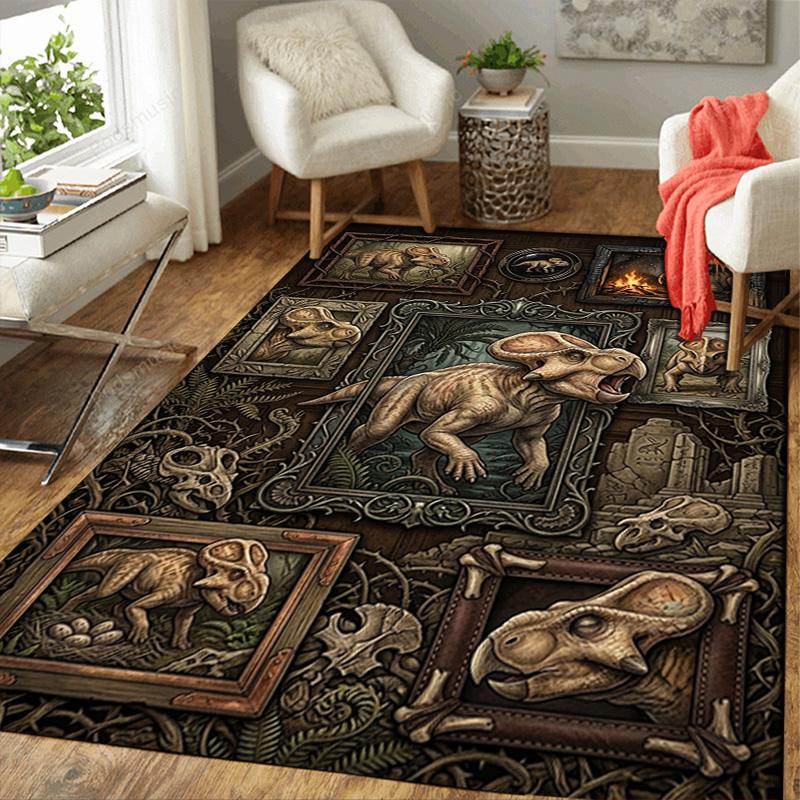 Prehistoric Dinosaur Collection Pattern Rug Floor Mat for Living Room or Bedroom Soft and Comfortable Carpet a Gift for Birthday and Holiday.