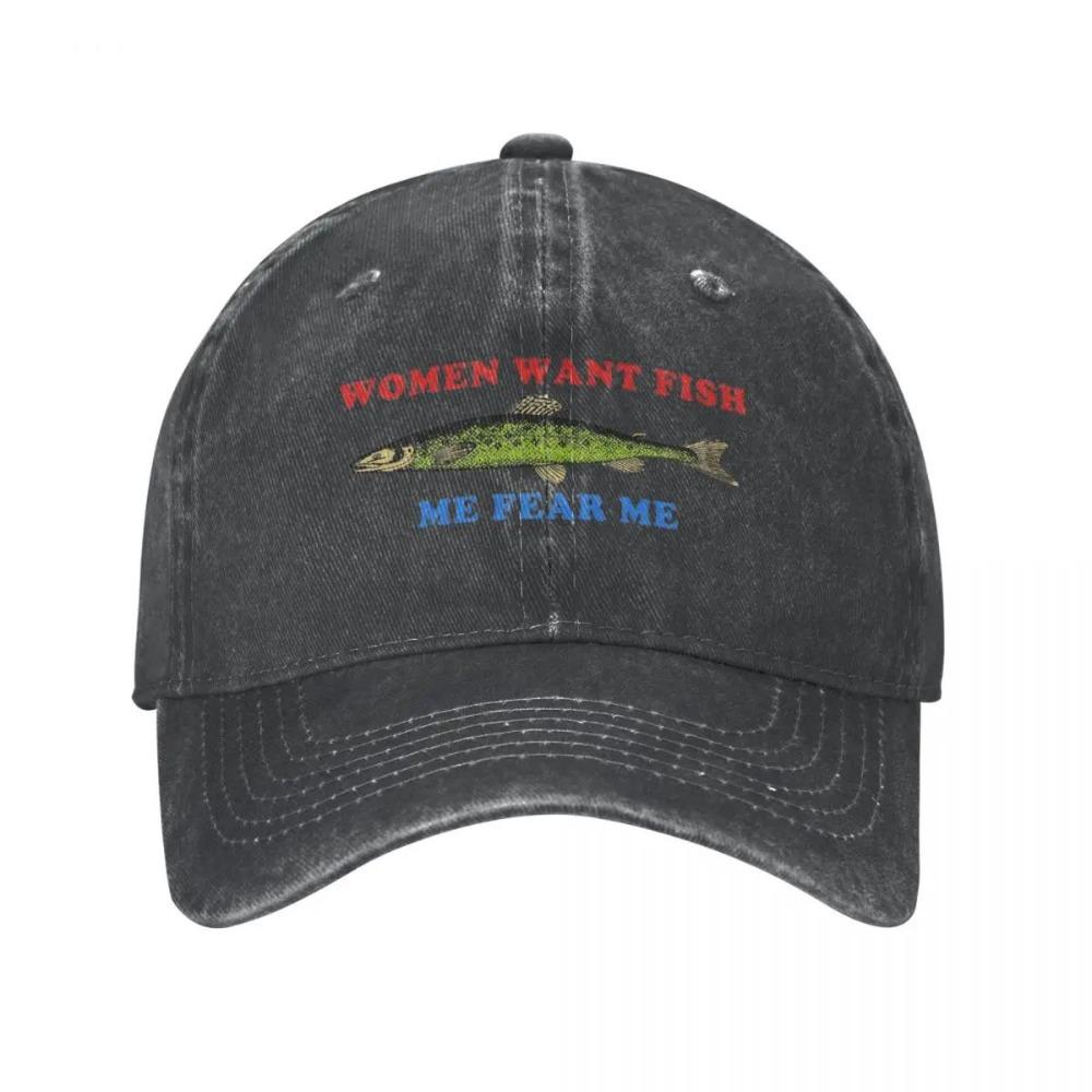 Yiran bag Vrouwen Willen Vis Mij Vrees Mij Baseballpet Spullen Vintage Verweerd Gewassen Grappig Logo Papa Hoed Casquette Unisex Stijl Buiten Reizen Adjustable