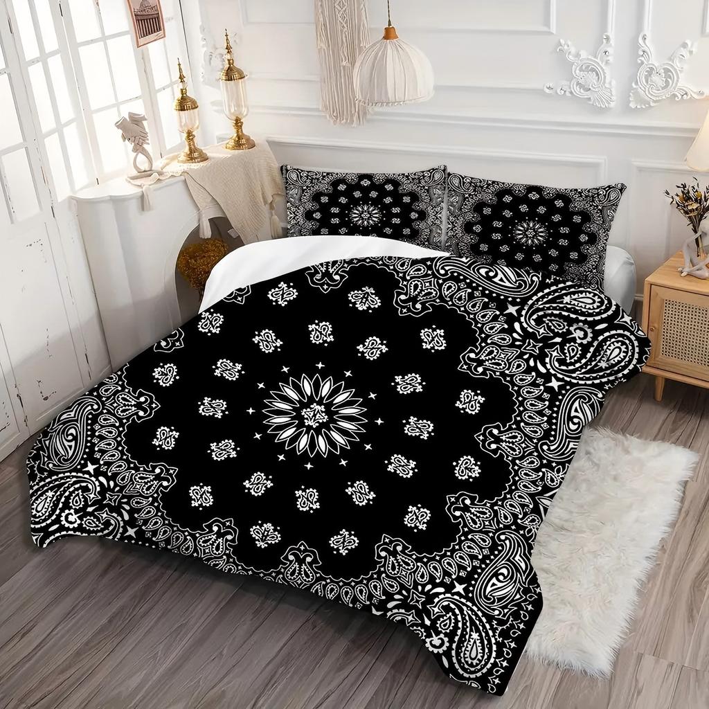 Paisley Flower Pattern 3D Printed Bedding Set Arabic Style Decoration Black Grid Duvet Cover Polyester Quilt Cover Pillowcase