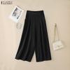 ZANZEA Women Casual Elastic Waist Solid Color Loose Wide Leg Pants