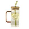 Square Glass Tumbler with Handle And Lid 380ml Transparent Coffee Cup Portable Tea Milk Jar for Hot Cold Drinks