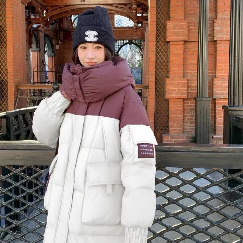 Splicing contrasting color puffs long short down jackets women's winter new lazy white duck down bread clothes