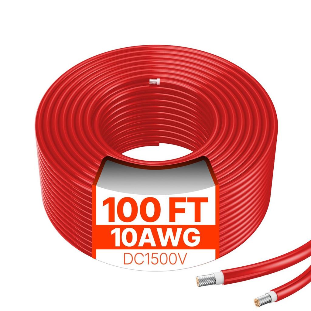 30.48m/100FT Solar Panel Extension Cable 10AWG Waterproof PV 6mm² Cable Red