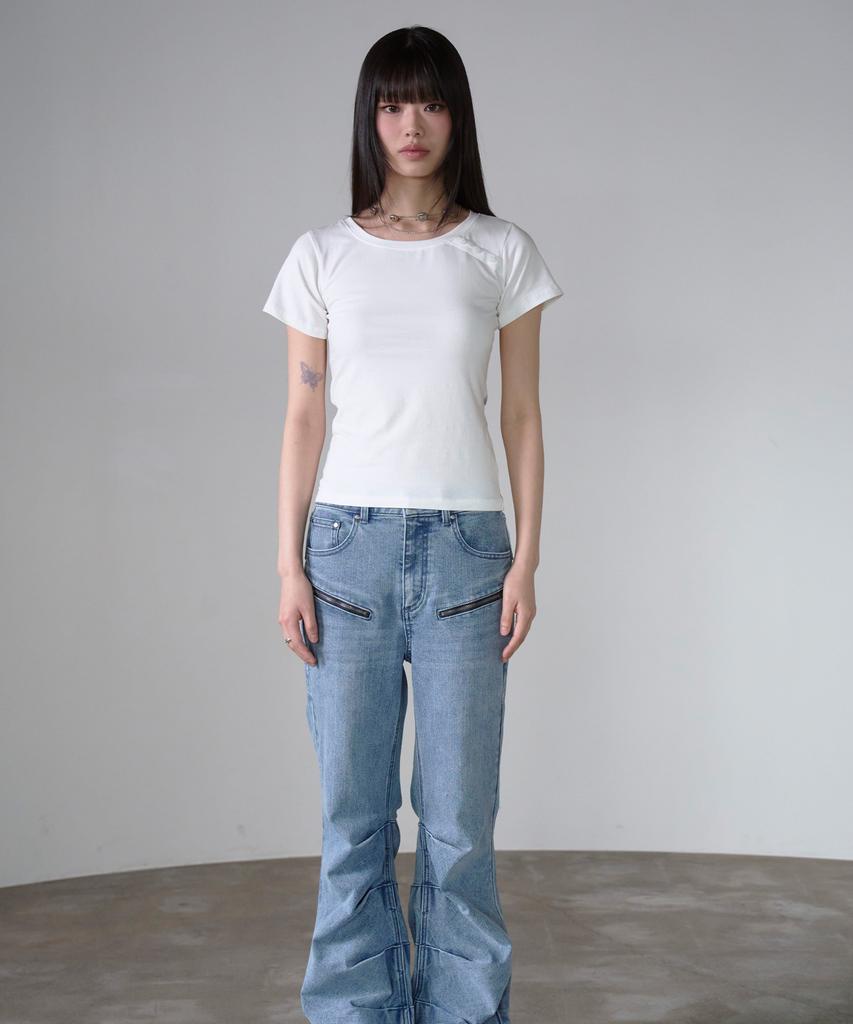 PRENDA Double Cross Back Print Short Sleeve White