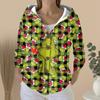 Women's Fashion Casual Sweater Button-Up Print Cardigan  Hooded Jacket