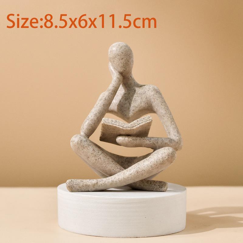 Bookshelf Decor Thinker Statue, Abstract Art Reading Thinker Sculpture Figurine Aesthetic, Modern Home Decoration for Living Room Office Desk Decor