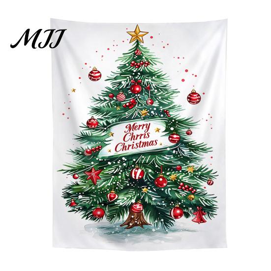 Indoor Holiday Wall Art Merry Christmas Tapestry, Hanging Fabric Backdrop, Xmas Tree Winter Seasonal Room Ornament for Living Room, Bedroom