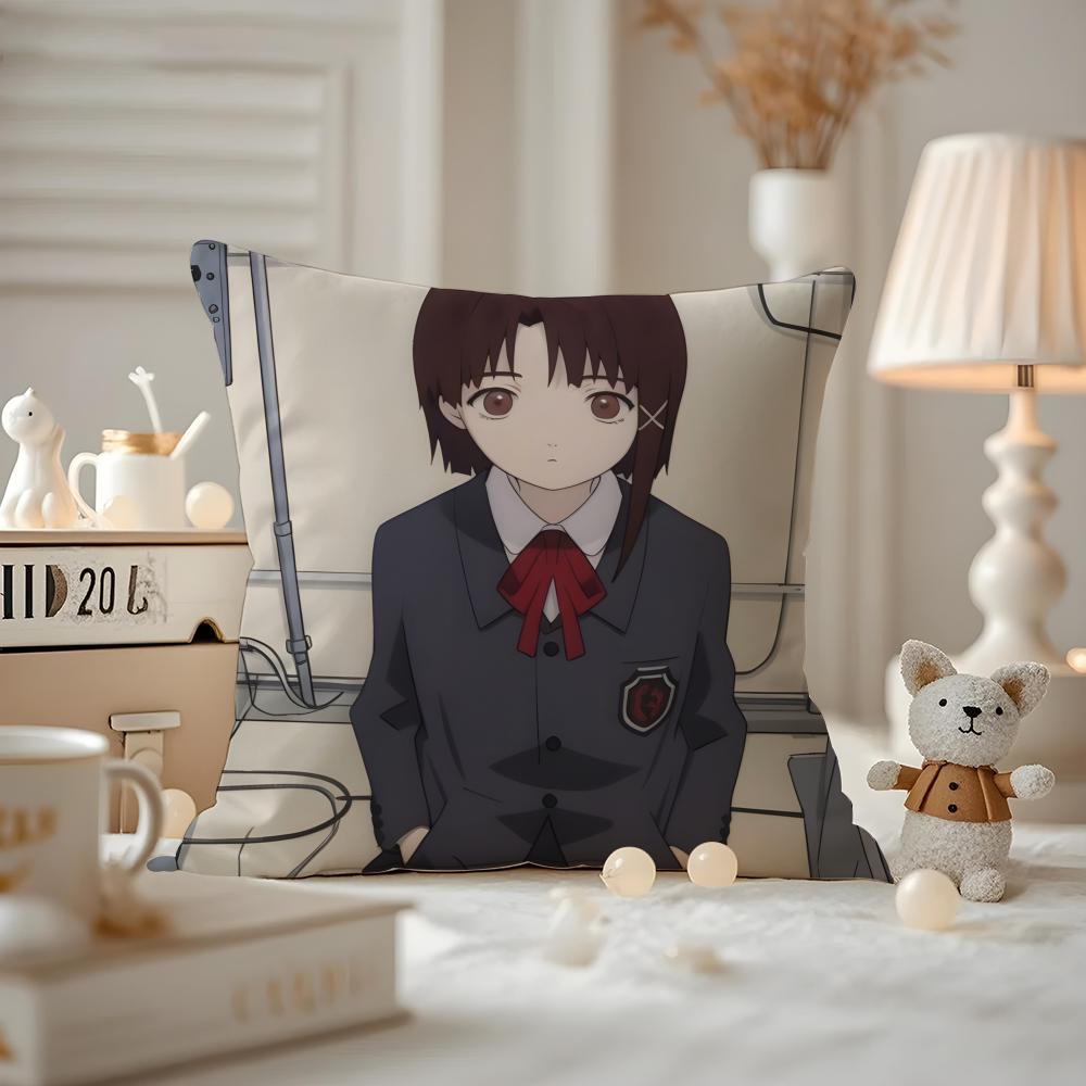 Anime EExperiments LLain Kissenbezug Milbendichter Kissenbezug Versteckter Reißverschluss seidiger kurzer Plüsch Sofakissenbezug