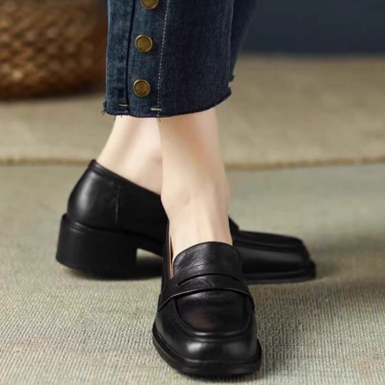 Real Soft Leather Loafers Women's 2025 New Spring and Autumn Platform British Style Small Leather Shoes Versatile Soft Sole One Pedal Single Shoes