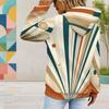 Women Plus Size Long Sleeve Geometric Printed Blue White Hoodie Pullover With Kangaroo Pocket