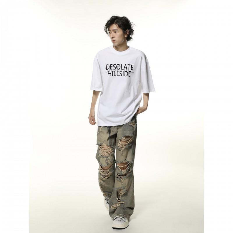 Ošuntělé Roztrhané Prané Džíny Unisex Volný Střih Rovné Nohy Ležérní Streetwear Kalhoty Muži Ženy