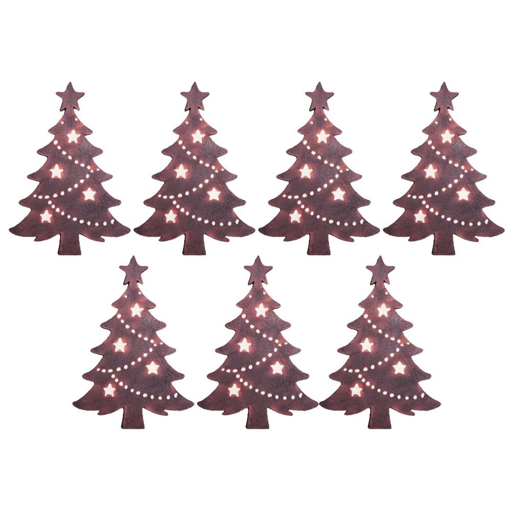 7 Stück Holz-Weihnachts-LED-Schmuck Nikolaus Wandaufkleber Bastelarbeiten Neujahr