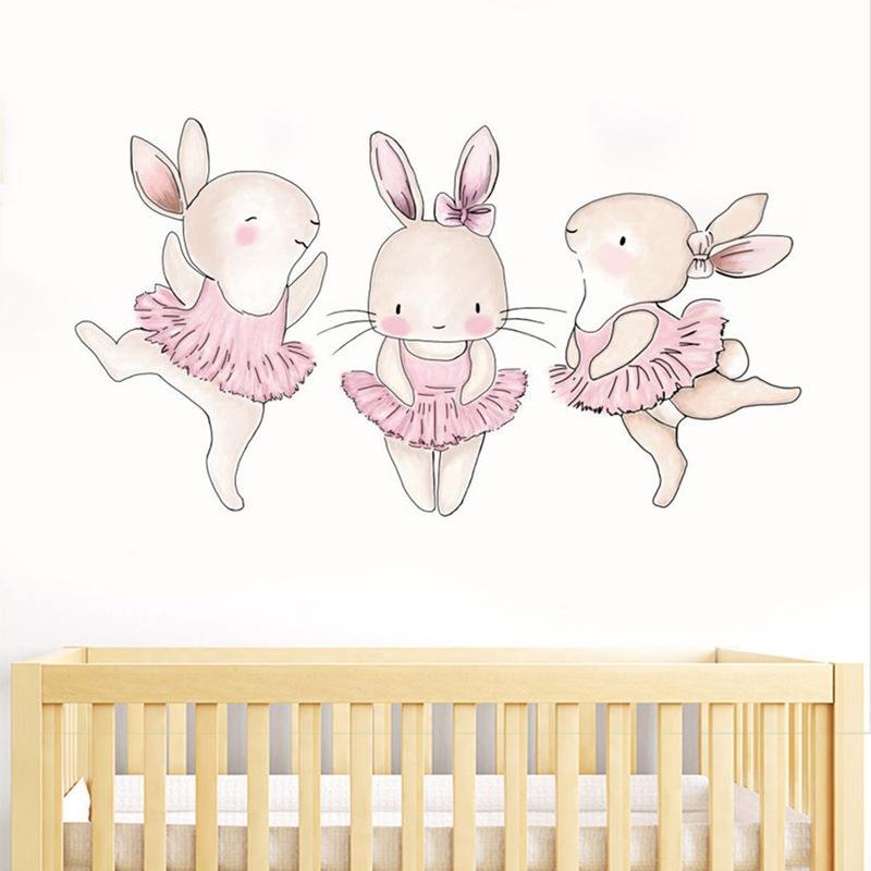 Karikatür Pembe Tavşan Bale Duvar Çıkartmaları Çocuk Odası Tavşan Ev Dekor Duvar Çıkartmaları Bebek Kreş Kız Odası Dekorasyon Poster