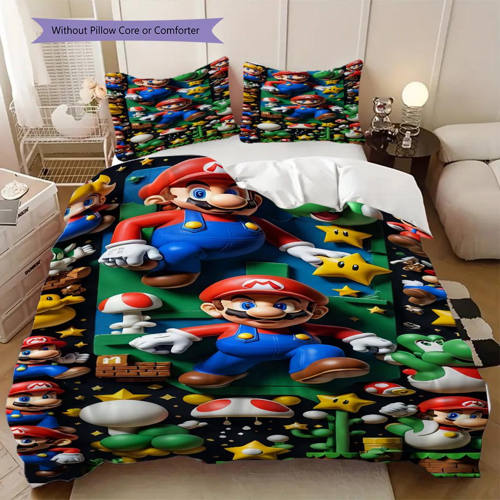 Super Mario Print Soft Comfortable Duvet Cover, Children's Bedding Set Gift, Various Sizes Available Machine Washable LXR96