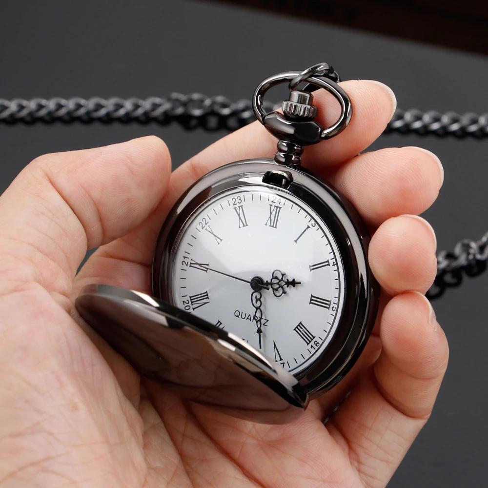 10pcs/lot Luxury Sensitive Smooth Retro Black Quartz Pocket Watch Men's Gentlemen's Sweater Chain Clock Male Best Gift
