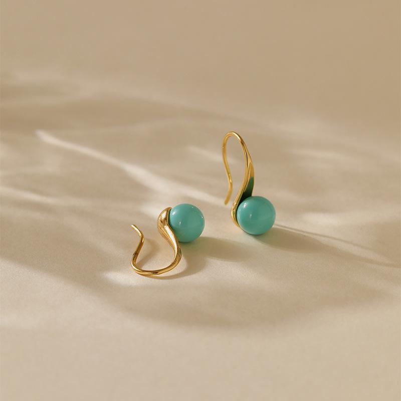 Gold Plated Matte Red Bead Drop Hook Earrings