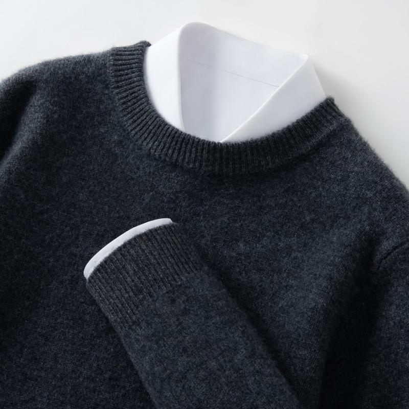 Men s Premium Cashmere Round Neck Sweater - Soft, Warm, Solid Color Knit for Autumn/Winter S