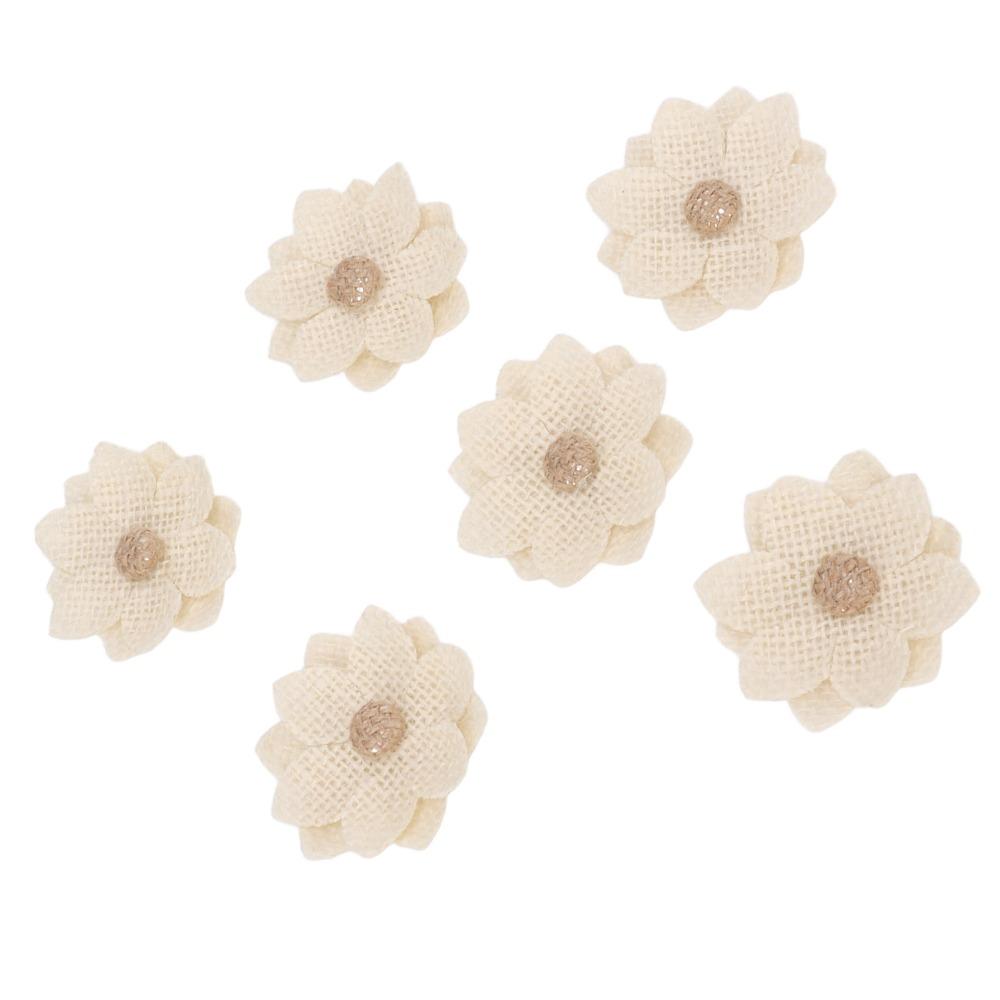6pcs Flatback Fabric Flowers Cream-Coloured Hand Crafted Flowers Party Decorations
