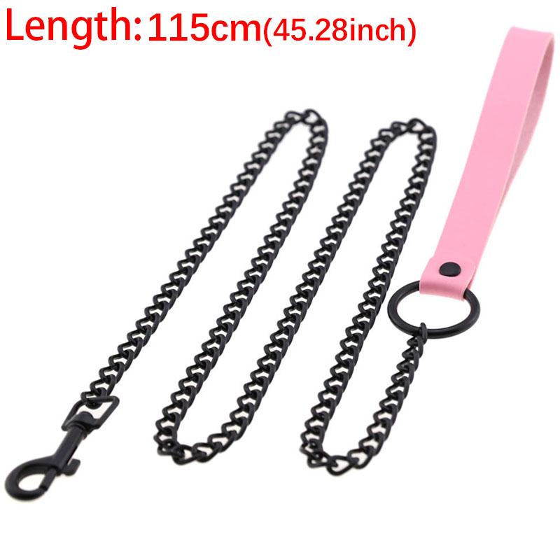 Durable Anti-Bite Metal Dog Chain Lead Chain Leash Handle Leads Leather Iron Chain for Small Large Medium Dogs Outdoor Training
