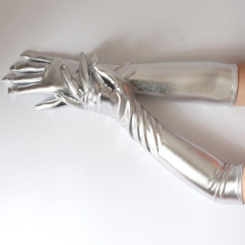 Women Long Operetta Metallic Gloves Elbow Length Skin-friendly Stretch for Evening Wedding Dress Costume Burgundy Style