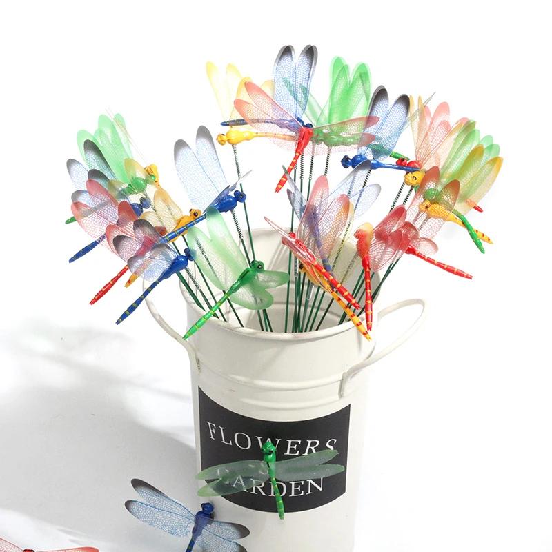 5/10pcs 3D Dragonfly Outdoor Decor Waterproof Vibrant Color Yard Ornament for Flower Arrangement Planter Patio Garden