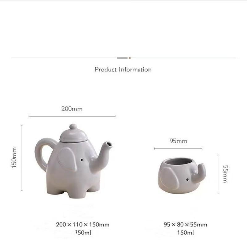 Japanese Tea Set Cartoon Elephant Shaped Porcelain Tea Set with 1 Teapot Set and 4 Tea Cups Ceramic Teaware