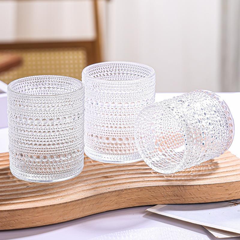 Embossed Glass Cup Vintage Dot Pattern Drinking Glasses for Water Milk Coffee Juice Highball Mugs Retro Kitchen Barware