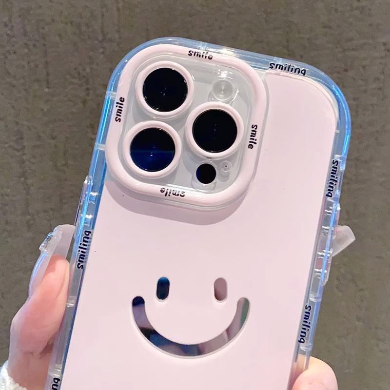 Mirror Cream Shell Suitable for Apple 16promax Mobile Phone Case Painted Smiling Face IPhone14 13 Anti Fall 15 11