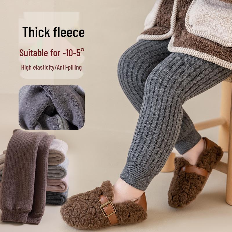2025 Fleece-Lined Striped Leggings for Girls - Thick, Warm, and Stylish for Autumn & Winter