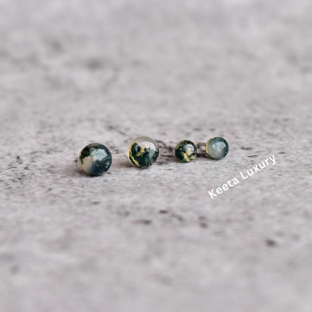 Genuine Green Moss Agate Suds, Round Moss Agate Studs, Moss Agate Studs for Women, Sterling Silver Studs , Gift for Her , Gift for Mom
