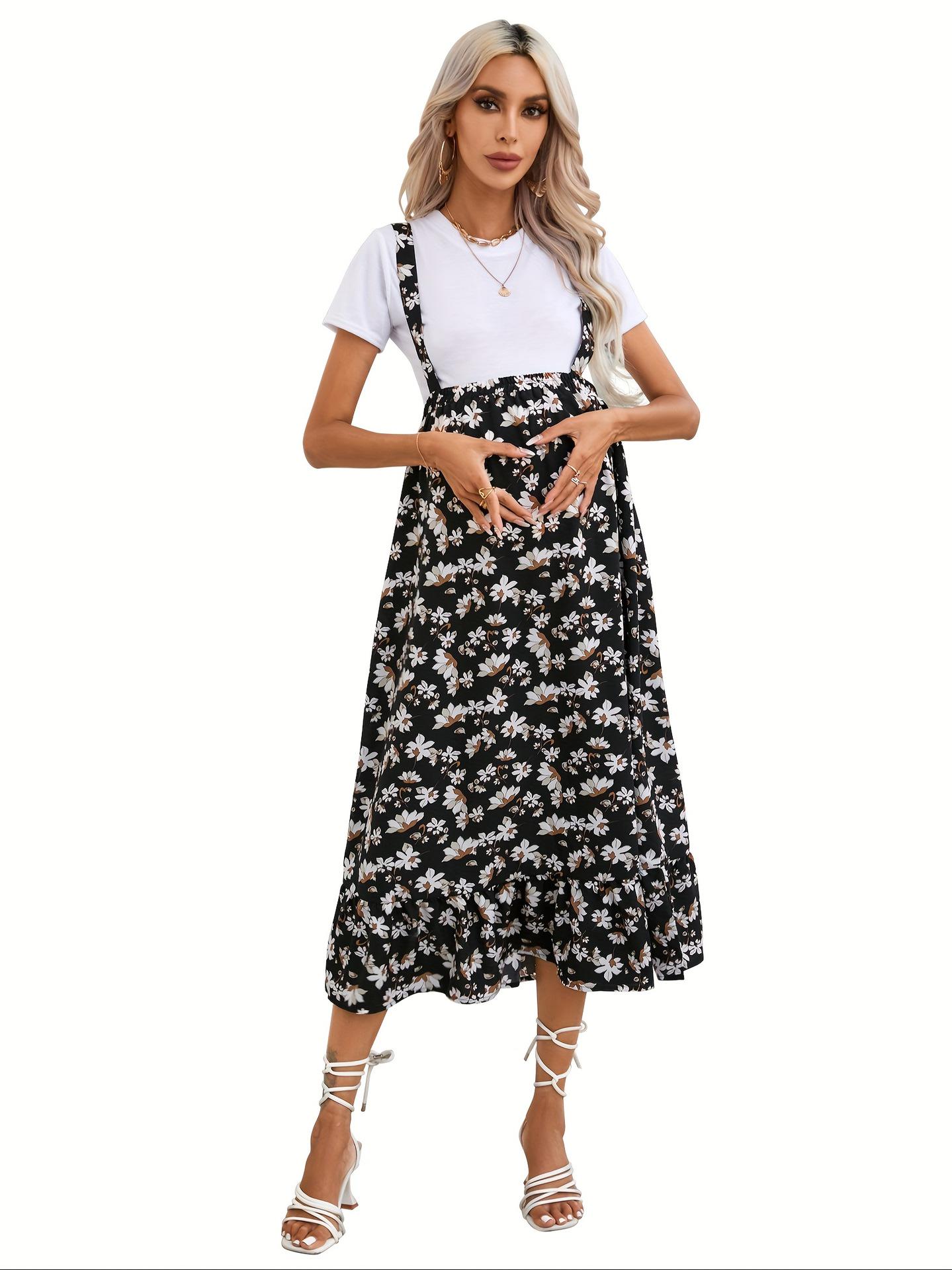

Z 78373 European Printed Maternity Skirt with Straps Pink