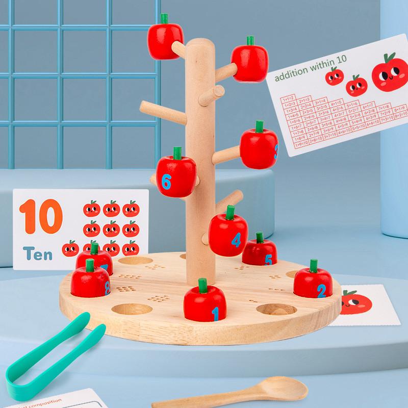 Wooden Apple Picking Game For Kids Educational Toy Family Learning Activity