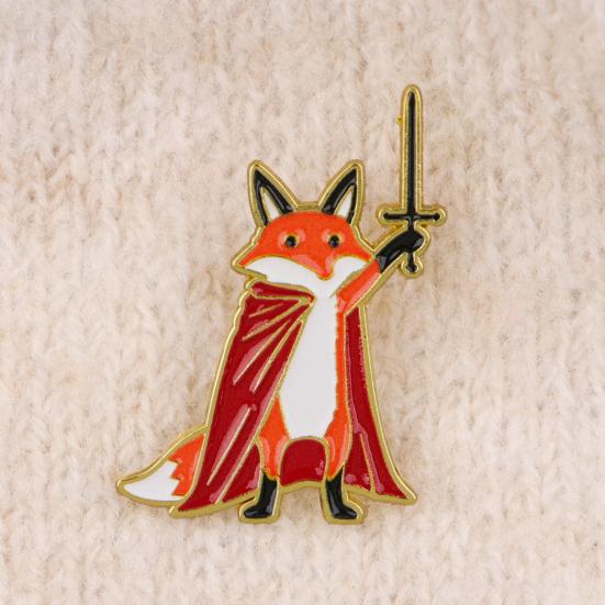 Yousheng Unisex Brooch Cartoon Fox Knight Design Zinc Alloy Brooch Pin Bag Sweater Suit Lapel Decorative Enamel Badge Outfit Accessory