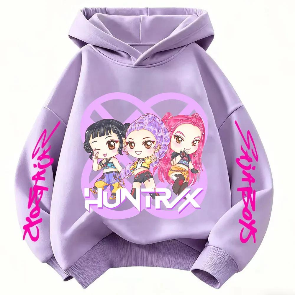 New cartoon hooded sweatshirt, suitable for both men and women, warm purple children's top, fashionable casual children's