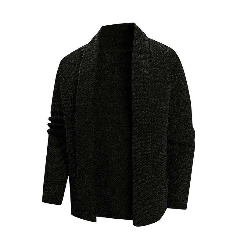 

Autumn and Winter New Style Lapel Cardigan Fashion Trend Simple Solid Color Sweater Jacket M чёрный