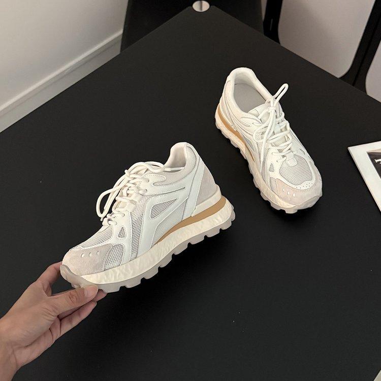 

thick-soled mesh leather dad shoes, small inner height-increasing women s shoes 2025 new autumn leisure sports travel shoes 34