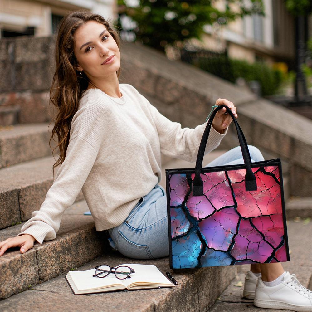 Trendy Cracked Print Tote Bag Casual Large Capacity Daily Carry Handbag For Women