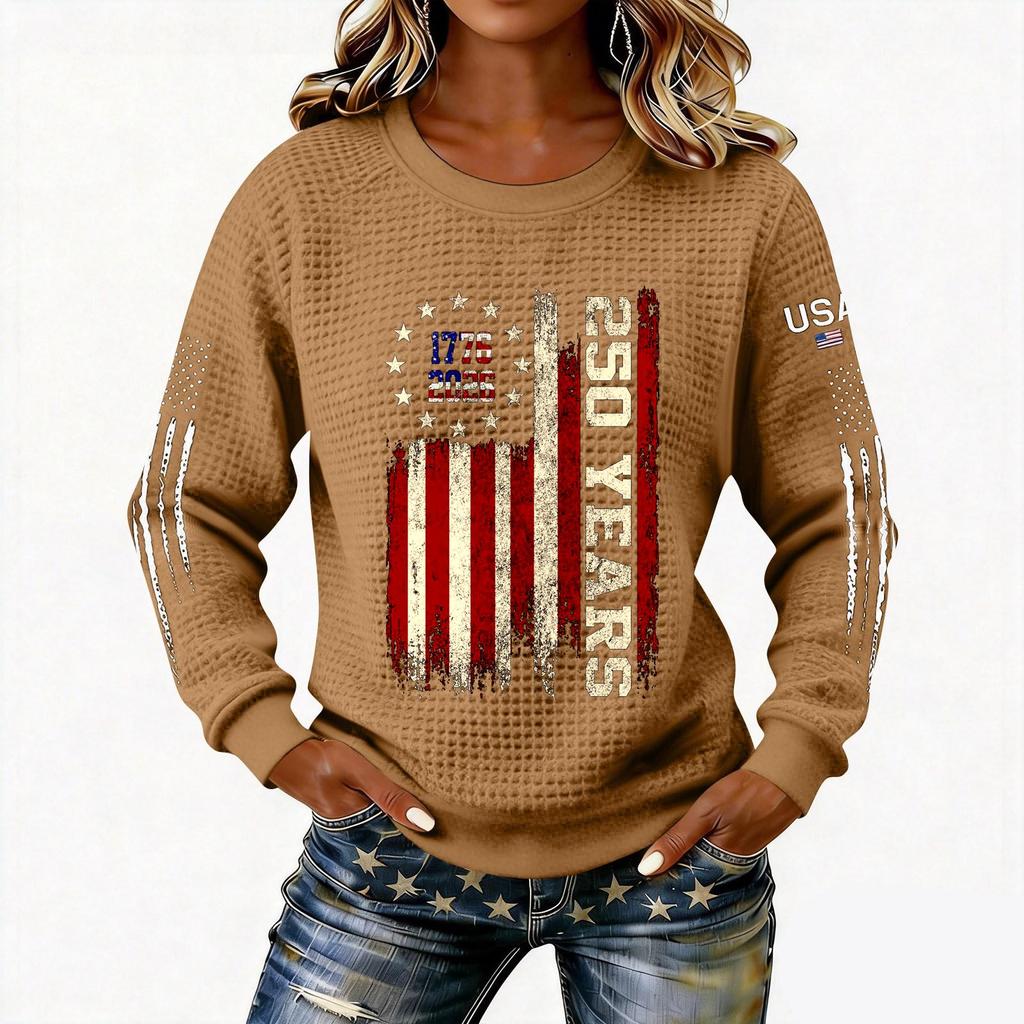 Women's Fashionable Lightweight Long-Sleeved Pullover Sweatshirt With Printed Round Neck