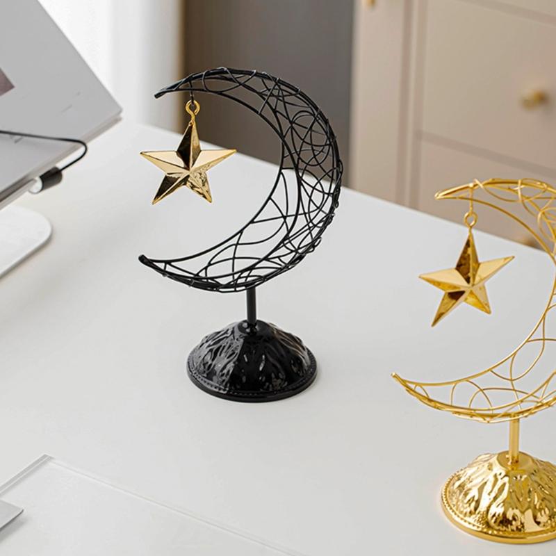 Artistic Middle Eastern Iron Moon Star Sculpture With Base Eid Ramadans Hollowout Ornament for Muslims Party Supplies