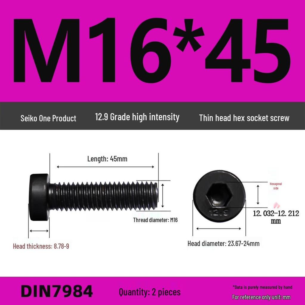 DIN7984 Grade 12.9 Thin Head Hex Socket Cap Screws - Sizes M3 To M16