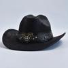Faux PU Leather Western Cowboy Hats for Women Vintage Cowgirl Jazz Hat