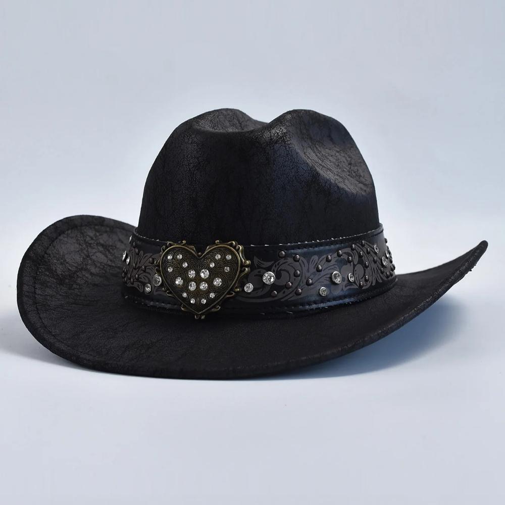 Faux PU Leather Western Cowboy Hats for Women Vintage Cowgirl Jazz Hat