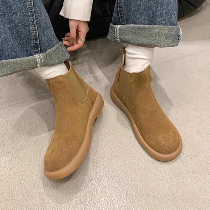 

Модные балетки Женские короткие ботинки Удобная обувь для женщины Дизайнерская замшевая классическая обувь 2025 Зимние повседневные новые ботильоны Де Мухер 35