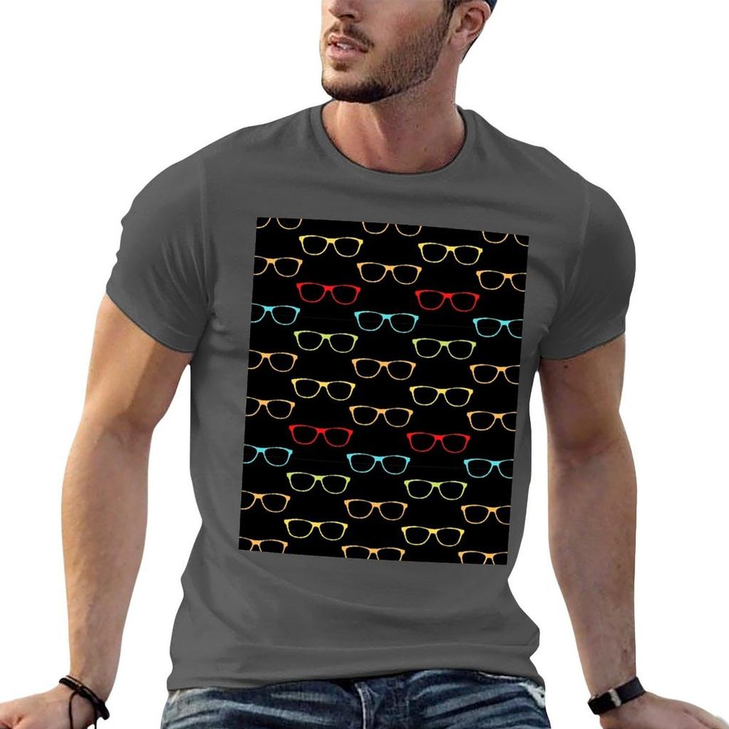 Colorful Hipster Eyeglasses Pattern Cute And Beautiful Eyeglasses Pattern Tshirt Large Size Short Sleeve Tshirt