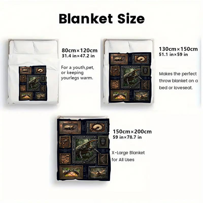 Gothic Insect Collection 2D Flat Pattern Flannel Blanket, High quality All Seasons, Home Decor, Warmth and Comfort, Perfect for Christmas Gifts.