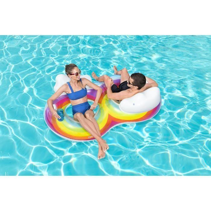 Doppel-Schwimmring - Bestway - Rainbow Dreams - 186 x 116 cm - Kopfstütze - Griffe
