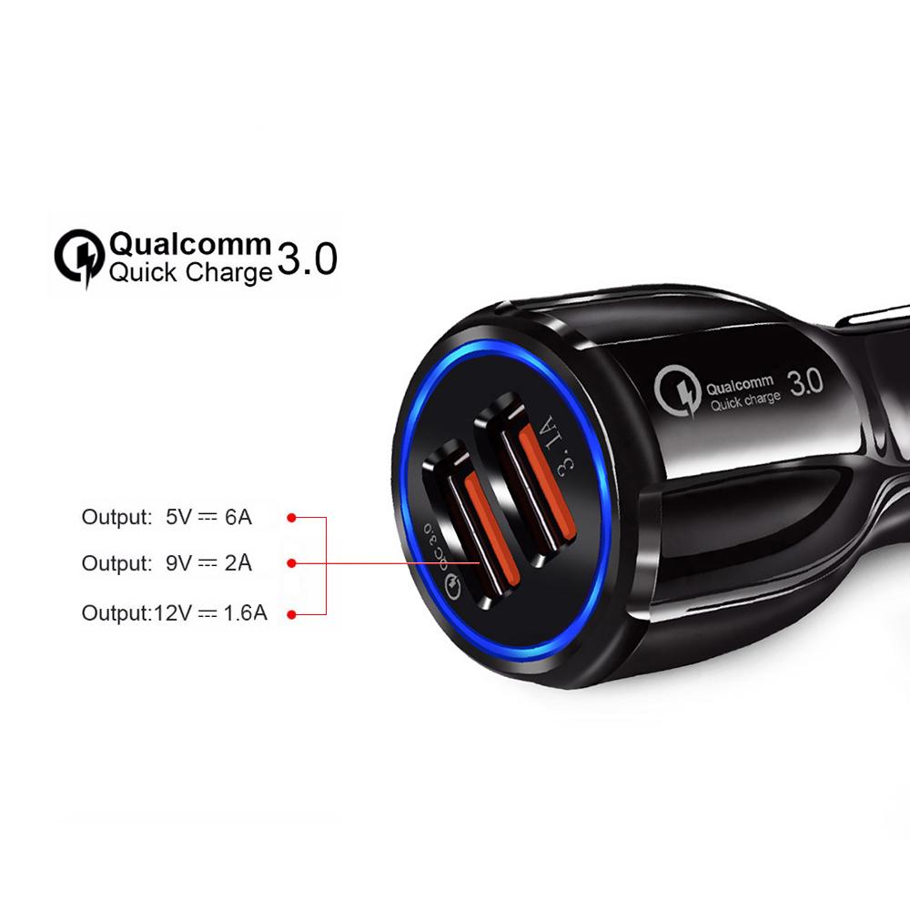 

QC 3.0 Dual USB Phone Tablet Quick Charge Car Charger Adapter for AiPower Charging Black