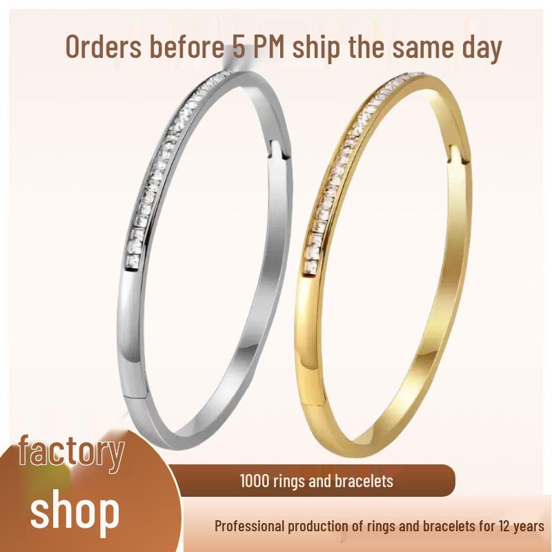 Diamond-Studded Titanium Steel Women's Bracelet: Versatile, Colorfast, High-End Feel, Premium Niche Jewelry.